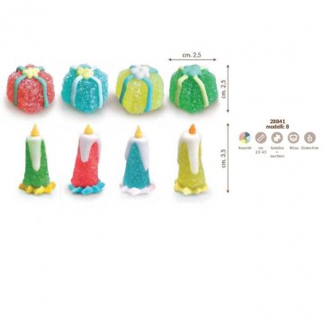 DECORAZIONE NATALE "PACCHI REGALO E CANDELE" 3D IN GELATINA PZ80